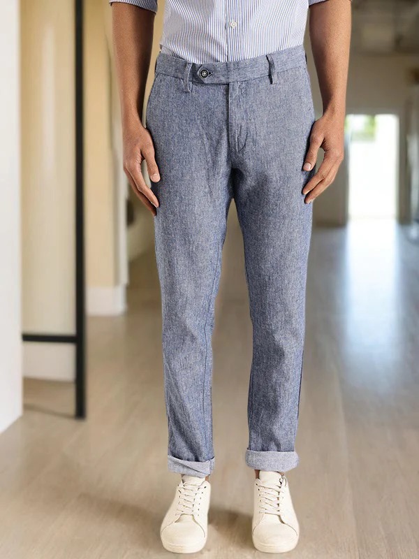 Indian Terrain Men's Slim Fit Self Design Blue Trousers